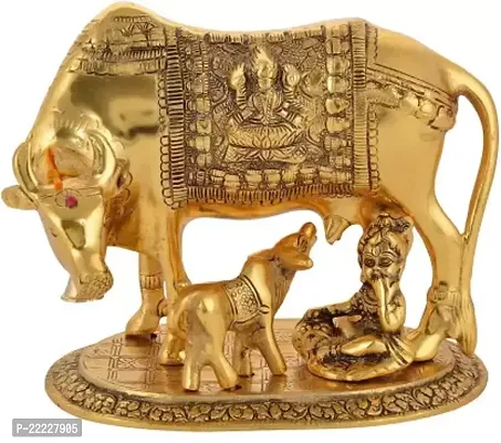 GOPAL COW BACHDA 18 cm Handicraft  Artifact Showpiece  Aluminium , Gold-thumb0
