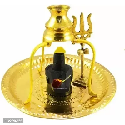 BLACK SHIVLING SET 11 cm Religious Idol  Figurine  (Brass, Gold)