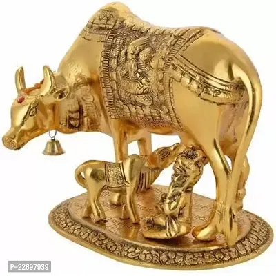 GOPAL . COW .BACHDA 13 cm Religious Idol  Figurine  (Aluminium, Gold)