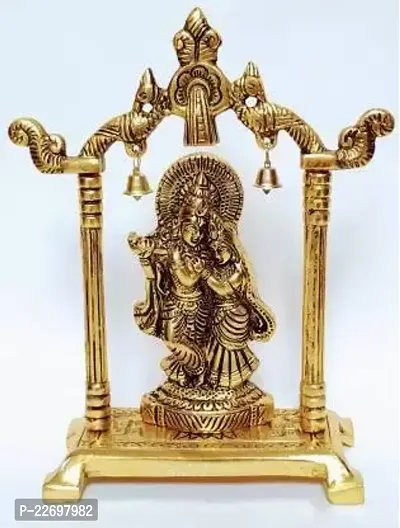 RADHA KRISHAN IN TEMPLE 8 cm Religious Idol  Figurine  (Metal, Gold)