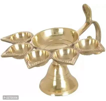Pure Brass Panch Aarti Diya Oil Lamp / Panch aarti Jyoti Puja Diya for Diwali (Length 6 INCH) Golden Pack of 1 Brass Table Diya  (Height: 2.5 inch)-thumb0