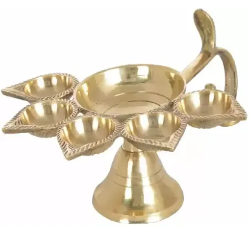 NAVRATRI SPECIAL Brass Panch Aarti Lamp Big Size || Handle Diya For Puja || Pancharti Diya Oil Lamp || Panch aarti Jyoti/Puja Diya for Diwali/Navratri/Any Festival & Pooja || AVA932