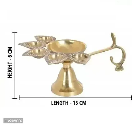 Pure Brass Panch Aarti Diya Oil Lamp / Panch aarti Jyoti Puja Diya for Diwali (Length 6 INCH) Golden Pack of 1 Brass Table Diya  (Height: 2.5 inch)-thumb2