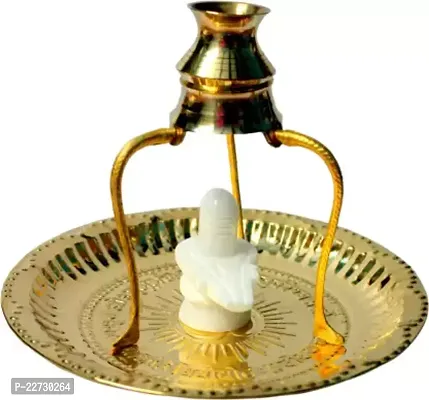 White Shivling Shiva Ling/Shivling with Brass Plate, Kalash with Stand (1 Pieces, Gold) Decorative Showpiece - 12 cm  (Brass, Gold)-thumb0