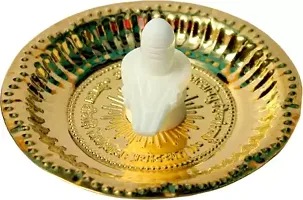 White Shivling Shiva Ling/Shivling with Brass Plate, Kalash with Stand (1 Pieces, Gold) Decorative Showpiece - 12 cm  (Brass, Gold)-thumb1