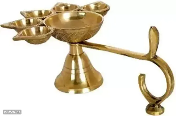 Panch Aarti Diya/Puja Burner/5 Face Oil Lotus Lamp Jyoti/for Diwali Pooja and Festival Decoration/for Home Brass (Pack of 3) Table Diya  (Height: 5 inch)-thumb0