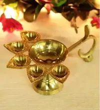 Panch Aarti Diya/Puja Burner/5 Face Oil Lotus Lamp Jyoti/for Diwali Pooja and Festival Decoration/for Home Brass (Pack of 3) Table Diya  (Height: 5 inch)-thumb1