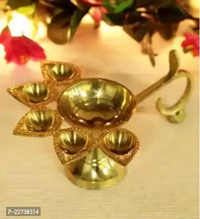 Panch Aarti Diya/Puja Burner/5 Face Oil Lotus Lamp Jyoti/for Diwali Pooja and Festival Decoration/for Home Brass (Pack of 3) Table Diya  (Height: 5 inch)-thumb2