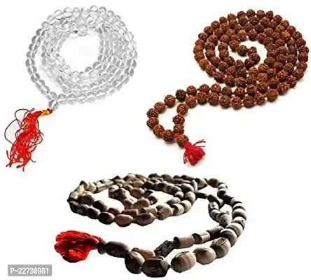 Tulsi Mala, Sphatik/Crystal Mala and Rudraksha Mala Set Wood, Crystal Chain