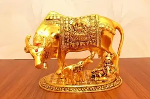 Gold Plated Hindu Religious Laxmi Ganesh Kamdhenu Cow with Calf and LAddu Gopal (18 cm, Silver) Exclusive Gift Items for Diwali Gift, Wedding Gift and Corporate Gift Decorative Showpiece - 18 cm  (Alu-thumb1