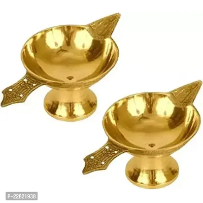 Akhand Laxmi Deepak Diya Set of 2 Brass (Pack of 2) Table Diya Set  (Height: 1.5 inch)-thumb0