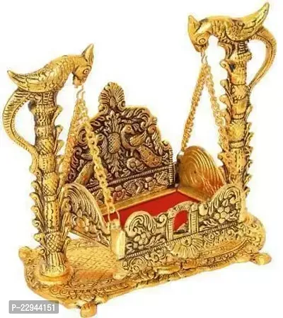 Metal Swing Laddu Gopal Jhula - Handcrafted Golden Finish Jhula for Gods Metal Home Temple  (Height: 9, Pre-assembled)-thumb0