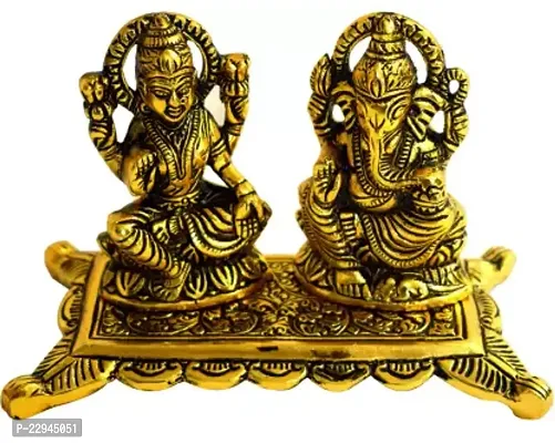 Laxmi ji  Ganesha murti Decorative Showpiece - 10.16 cm  (Metal, Gold)-thumb0