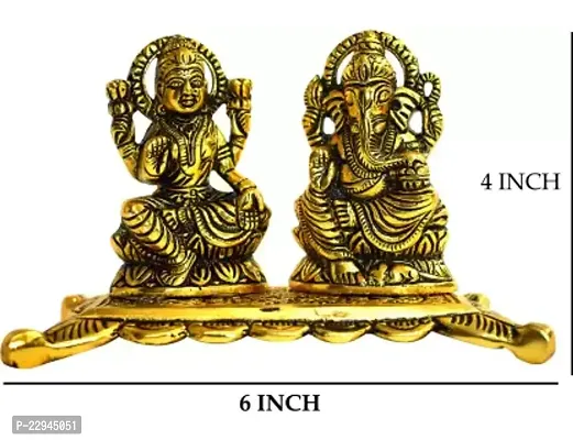 Laxmi ji  Ganesha murti Decorative Showpiece - 10.16 cm  (Metal, Gold)-thumb2