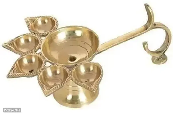 Puja Brass Panch Aarti Diya Oil Lamp Five Face Jyoti Puja Diya Stand Home  Temple Pooja Gifts Pack of 1 Brass Table Diya  (Height: 2 inch)