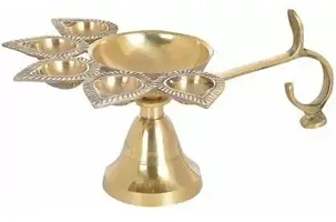 Puja Brass Panch Aarti Diya Oil Lamp Five Face Jyoti Puja Diya Stand Home  Temple Pooja Gifts Pack of 1 Brass Table Diya  (Height: 2 inch)-thumb1