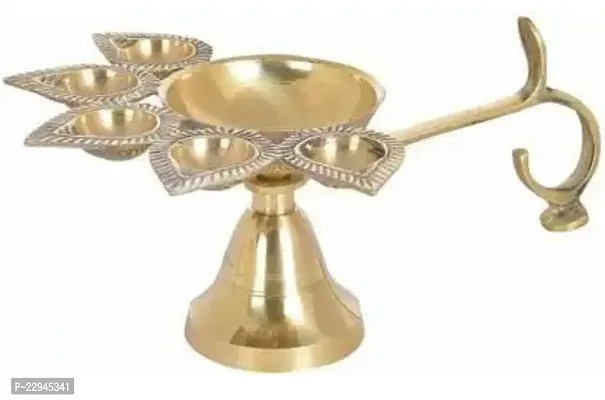 Puja Brass Panch Aarti Diya Oil Lamp Five Face Jyoti Puja Diya Stand Home  Temple Pooja Gifts Pack of 1 Brass Table Diya  (Height: 2 inch)-thumb2