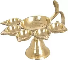 Puja Brass Panch Aarti Diya Oil Lamp Five Face Jyoti Puja Diya Stand Home  Temple Pooja Gifts Pack of 1 Brass Table Diya  (Height: 2 inch)-thumb2