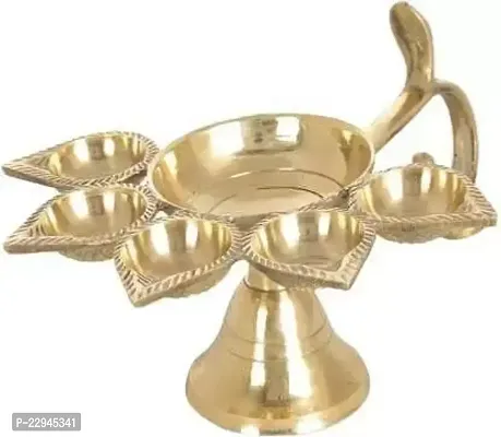 Puja Brass Panch Aarti Diya Oil Lamp Five Face Jyoti Puja Diya Stand Home  Temple Pooja Gifts Pack of 1 Brass Table Diya  (Height: 2 inch)-thumb3