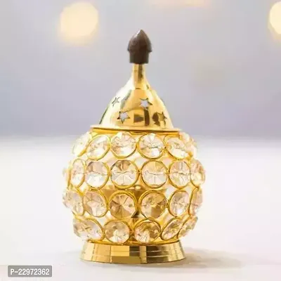 Small Brass Akhand Diya for Puja Crystal Oil Lamp Diyas, Tea Light Holder,Puja Lamp Diwali Lights for Decoration 11cm-thumb0