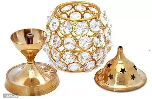Small Brass Akhand Diya for Puja Crystal Oil Lamp Diyas, Tea Light Holder,Puja Lamp Diwali Lights for Decoration 11cm-thumb3