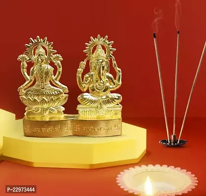 Gold Plated Laxmi Idol Showpiece,Metal Lakshmi Statue / raditional Laxmi Ganesh Idol Showpiece,Metal Lakshmi Ganesh Statue for Diwali ,Home Decor, Golden 11 cm-thumb0