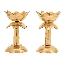 Brass Original Traditional Kamal Diya with Stand Oil Diwali Puja Lamp, Kuthuvilakku Golden Lamp / Brass oil lamp-thumb1