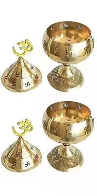 Brass Gold Akhand Diya with Cap (Height 4.5 Inch)- Combo Pack of 2-thumb2