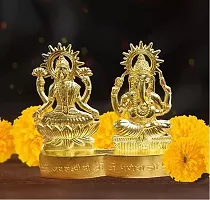 Gold Plated Laxmi Idol Showpiece,Metal Lakshmi Statue / raditional Laxmi Ganesh Idol Showpiece,Metal Lakshmi Ganesh Statue for Diwali ,Home Decor, Golden 11 cm-thumb1