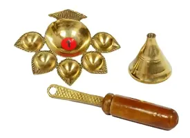 Paatr Panch Aarti Brass Diya Oil Lamp Jyoti Puja - Metal Panch Arti Diya for Diwali Pooja - Diya for Puja and Festival Decoration . Brass Table Diya-thumb1