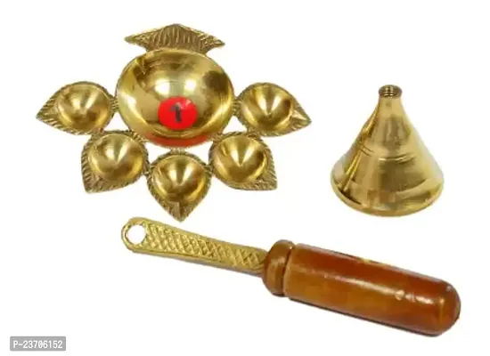 Paatr Panch Aarti Brass Diya Oil Lamp Jyoti Puja - Metal Panch Arti Diya for Diwali Pooja - Diya for Puja and Festival Decoration . Brass Table Diya-thumb2