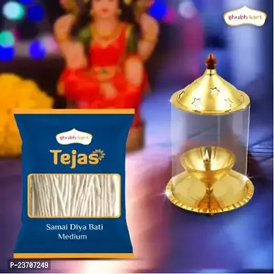 Akhand Jyot Aaradhya Diya with Borosilicate Glass 5 inch  Tejas Samai Diya bati Medium - Combo Brass (Pack 2 )-thumb0
