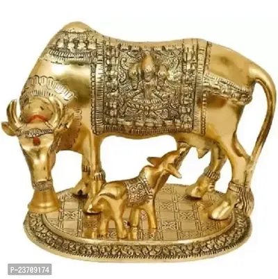 Golden Kamdhenu Cow With Calf Statue,Cow and Calf Idol,Good Luck, Holy Spiritual Showpiece Figurine Sculpture Vastu Decorative Handmade-thumb0