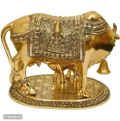 Golden Kamdhenu Cow With Calf Statue,Cow and Calf Idol,Good Luck, Holy Spiritual Showpiece Figurine Sculpture Vastu Decorative Handmade-thumb2