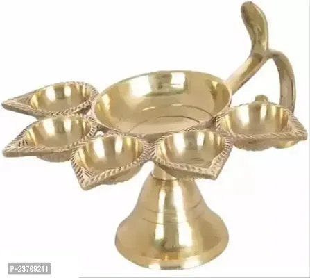 Pure Brass Panch Aarti Diya Oil Lamp / Panch aarti Jyoti Puja Diya for Diwali (Length 6 INCH) Golden Pack of 1 Brass Table Diya (Height: 2.5 inch)-thumb0