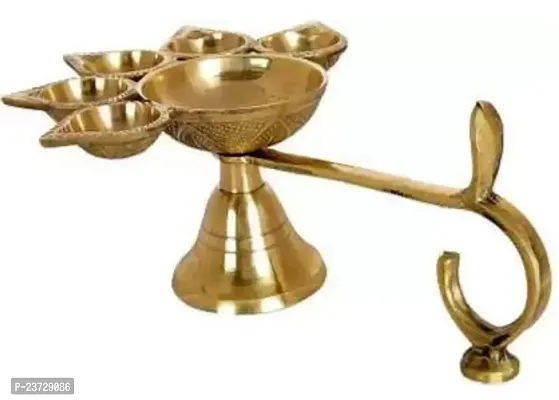 Panch Aarti Diya/Puja Burner/5 Face Oil Lotus Lamp Jyoti/for Diwali Pooja and Festival Decoration/for Home Brass (Pack of 3) Table Diya-thumb0