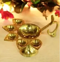 Panch Aarti Diya/Puja Burner/5 Face Oil Lotus Lamp Jyoti/for Diwali Pooja and Festival Decoration/for Home Brass (Pack of 3) Table Diya-thumb1