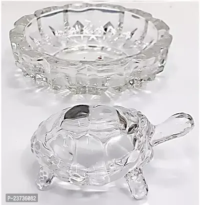 Crystal Glass Turtle Plated Feng Shui Tortoise Plate Vastu Yantra Feng Sui Lucky Gift Puja Articles Decorative Showpiece - Decorative Showpiece - 9 cm (Crystal, Multicolor)-thumb0