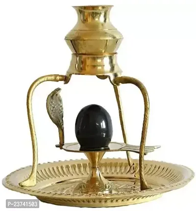 Brass Shivling with Sheshnag and Black Stone Ling 4 inchs Decorative Showpiece - 15 cm  (Brass, Black, Gold)