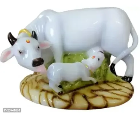 Cow With Calf Decorative Showpiece - 8 cm  (Polyresin, White)-thumb0