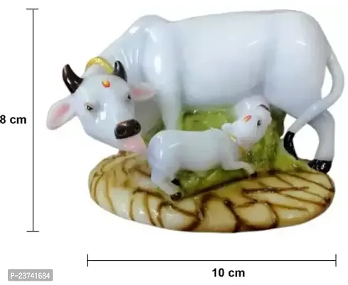 Cow With Calf Decorative Showpiece - 8 cm  (Polyresin, White)-thumb2