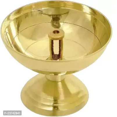 2 PCS WOODEN HANDLE DIYA Brass (Pack of 2) Table Diya Set  (Height: 2.2 inch)-thumb0