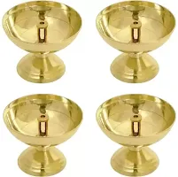 2 PCS WOODEN HANDLE DIYA Brass (Pack of 2) Table Diya Set  (Height: 2.2 inch)-thumb2