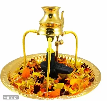 Marble Shaligram Shiva Ling Lingam Statue Brass Plate with Kalash Stand Brass (1 Pieces, Gold, Black) Aluminium  (Gold)-thumb2