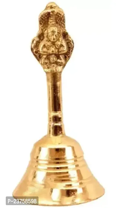 Musical Hand Held Brass Bel Ghanti for Puja Brass Pooja Bell  (Gold)