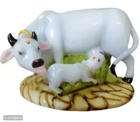 Cow With Calf Decorative Showpiece Decorative Showpiece - 12 cm  (Polyresin, White)-thumb0