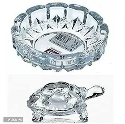 Crystal Glass Turtle/kachua Plate Feng Shui Tortoise Plate Vastu Yantra Feng Sui Lucky Gift Puja Articles Decorative Showpiece - 10 cm  (Glass, Clear)-thumb0