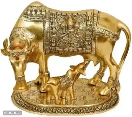 Golden Kamdhenu Cow With Calf Statue,Cow and Calf Idol,Good Luck, Holy Spiritual Showpiece Figurine Sculpture-thumb0
