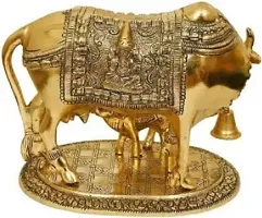 Golden Kamdhenu Cow With Calf Statue,Cow and Calf Idol,Good Luck, Holy Spiritual Showpiece Figurine Sculpture-thumb1