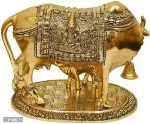 Golden Kamdhenu Cow With Calf Statue,Cow and Calf Idol,Good Luck, Holy Spiritual Showpiece Figurine Sculpture-thumb2